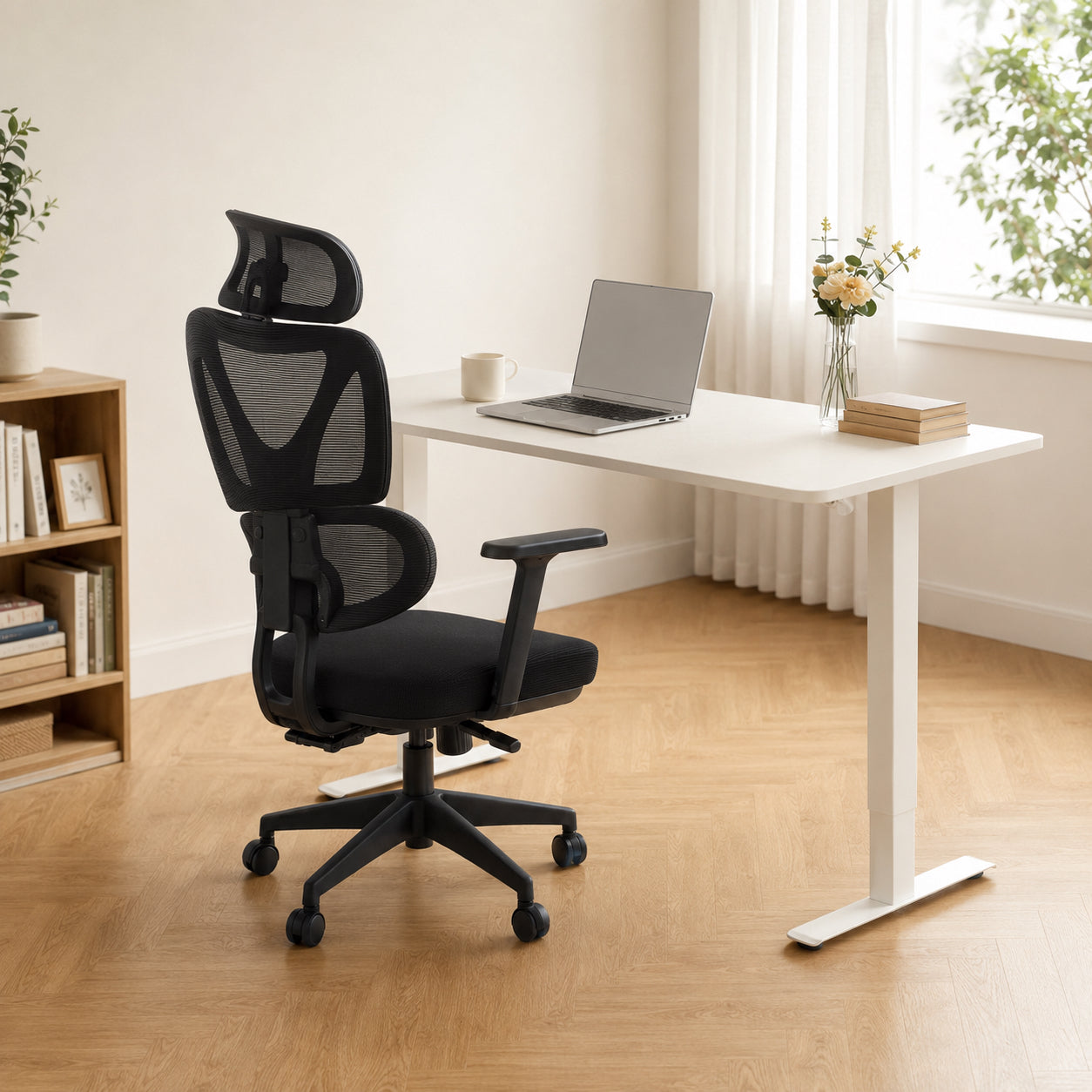 White Desktop Electric Height-Adjustable Standing Desk with 3 Memory Presets